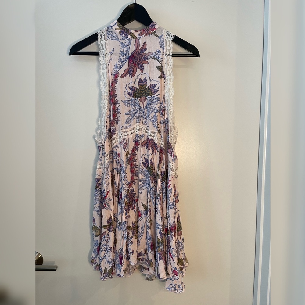 Free People Flowy Pink Printed Mini Dress